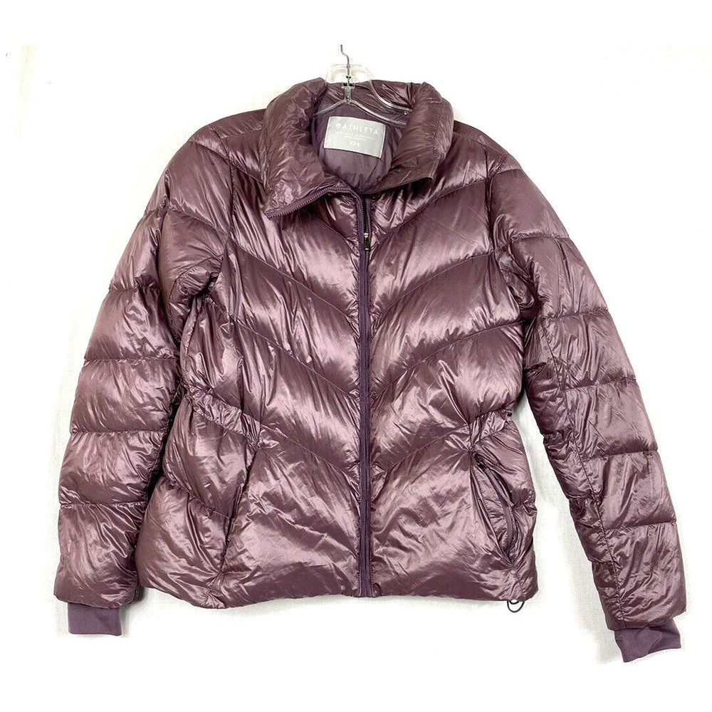 Athleta Lofty Down Puffer Jacket Womens XX Small Metallic Volcanic Mauve